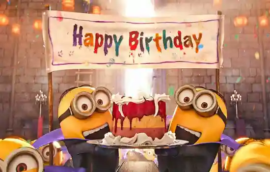 Миньоны с тортом поздравляют с днем рождения