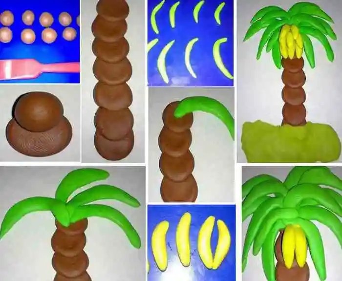 Как слепить пальму и бананы из пластилина