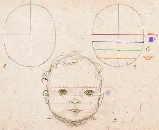 Как нарисовать лицо ребенка поэтапно