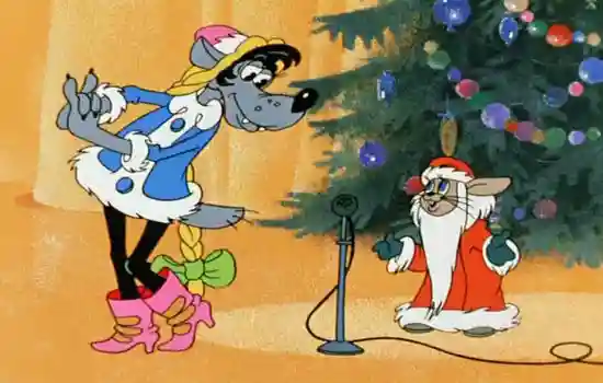 Заяц и волк из новогоднего мультфильма: Ну, погоди!