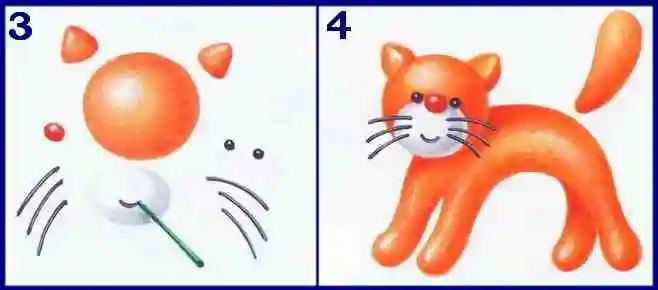 Простой вариант слепить кошку из пластилина, шаг 3, 4