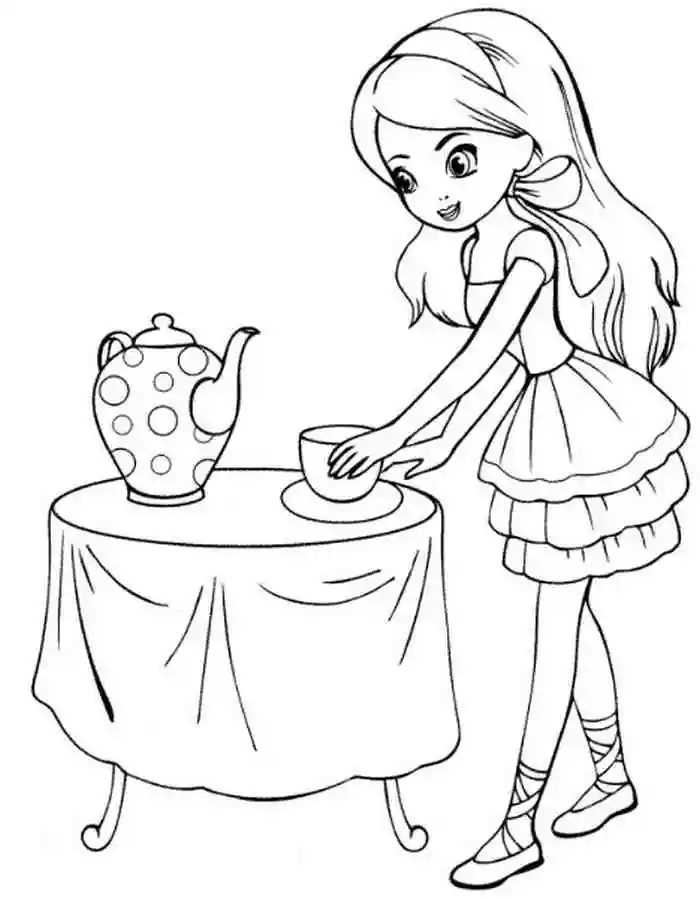 Раскраска девочка за столом