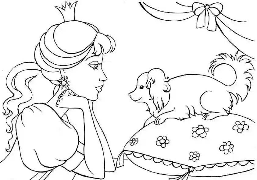 Раскраска принцесса с собачкой
