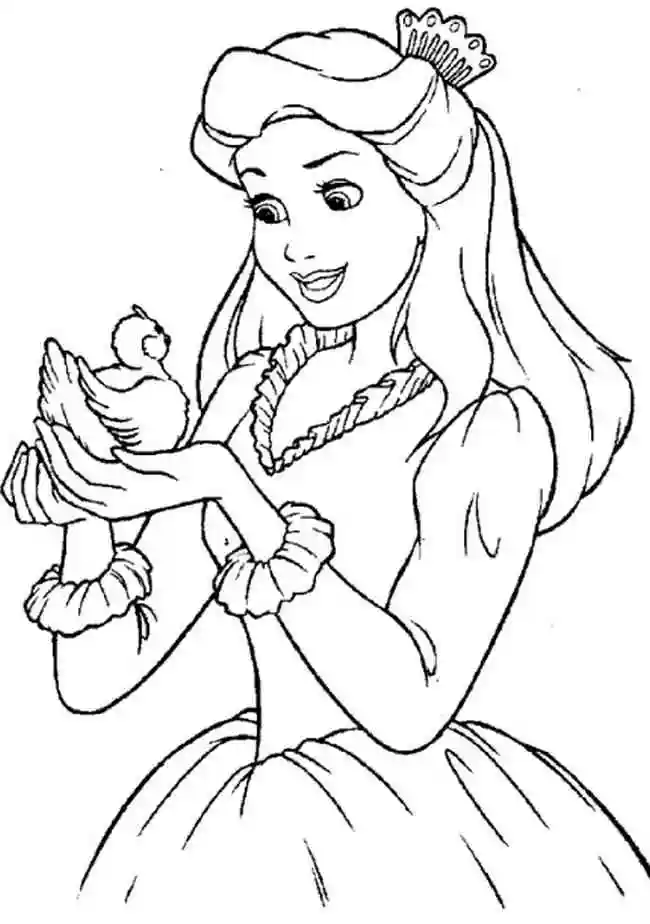 Раскраска принцесса диснея с птичкой в руках