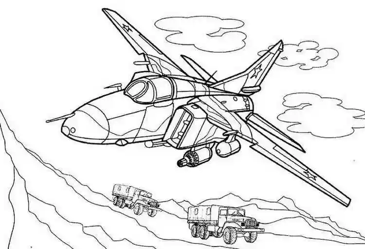 Раскраски самолеты, Военный самолет и машины