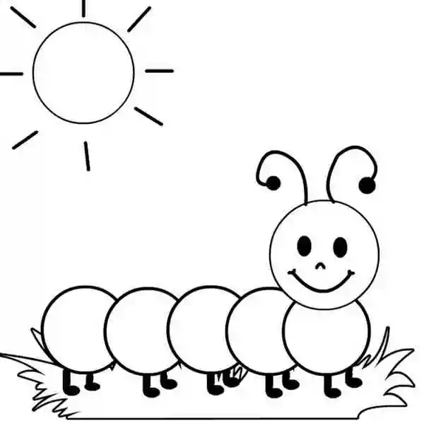 Раскраски для малышей, Гусеница и солнце