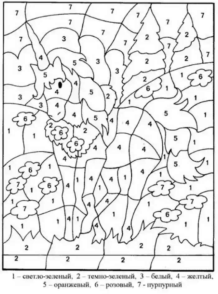 Раскраска Единорог из 7 цветов