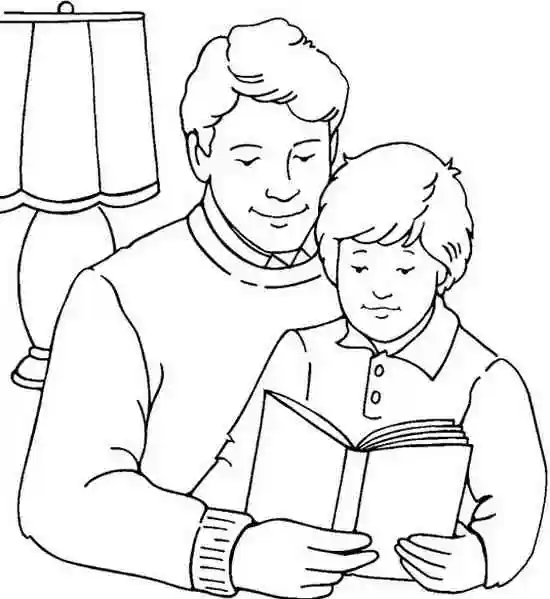 Раскраска Отец и сын читают