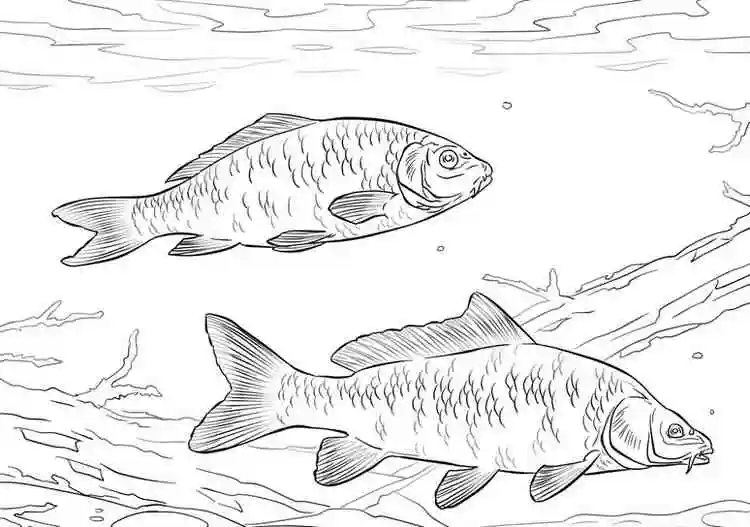 Раскраска рыба Сазан в реке