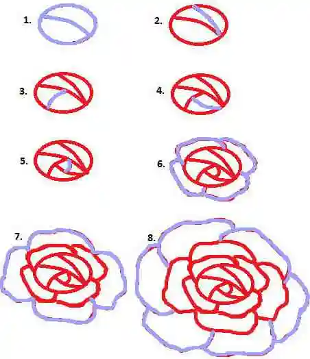 Самый простой вариант нарисовать лепистки розы