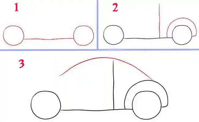 простой вариант рисования машины, рисуем колеса и кузов