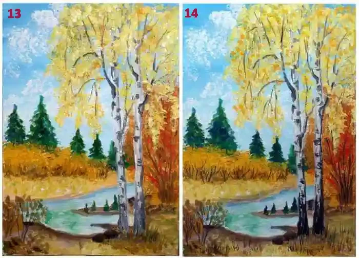 Осенний пейзаж нарисованный гуашью