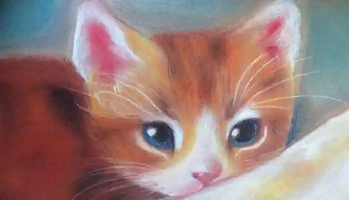 Рыжая кошка нарисованная сухой пастель